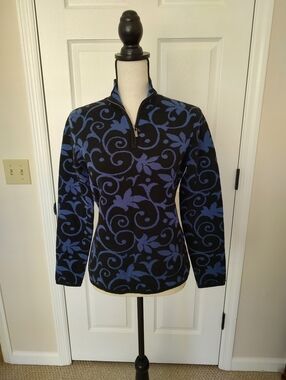Neve 100% Wool Apres Ski Blue Black Nordic Sweater Medium 1/4 Zip